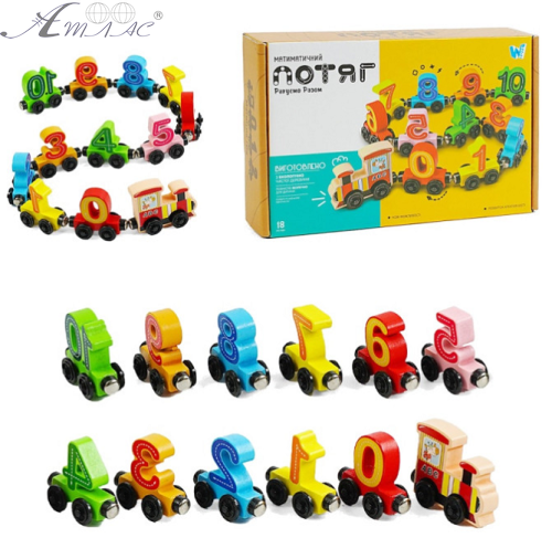 Игрушка Деревянная Паровозик Математический на магнитах  С61400