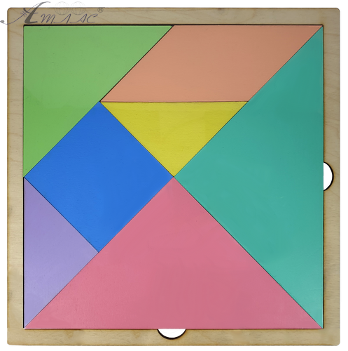 Танграм ЦВЕТНОЙ с двух сторон из фанеры на МДФ основании 30 х 30 см  AS-7118 