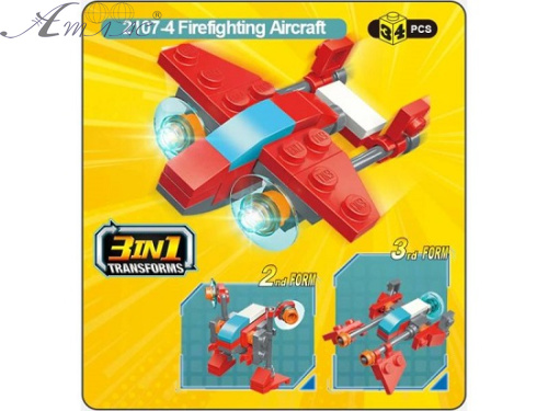 Игрушка Конструктор Qman Пожарный самолет 3в1 34 детали  2107-4