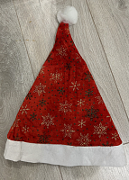 Шапка Деда Мороза Красная со снежинками  6473-8