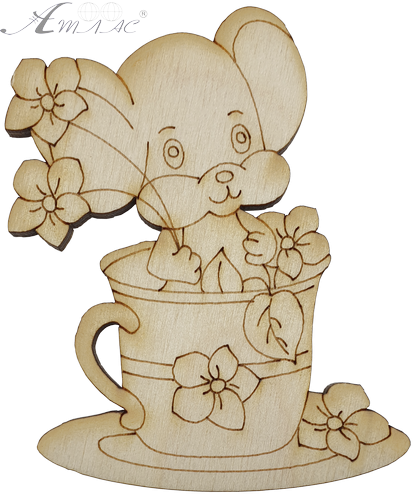 Фігурка фанерна - Мишеня № 25 у чашці з квітами 71 х 85 мм з магнітом AS-4849, В-0407 Фігурка фанерна - Мишеня № 25 у чашці з квітами 71 х 85 мм з магнітом AS-4849, В-0407