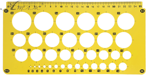 Линейка Трафарет Окружности от 1 до 30 мм, 25 см AS-0246, К-9060м Линейка Трафарет Окружности от 1 до 30 мм, 25 см AS-0246, К-9060м