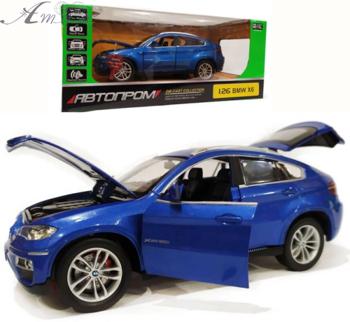 Машинка Автопром BMW Х6 синяя металл свет звук 18см  68250А фото 2