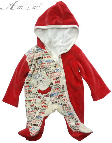 Комбінезон велюр для дівчинки Ari червоний з капюшоном р.62-80 01018 Комбінезон велюр для дівчинки Ari червоний з капюшоном р.62-80 01018