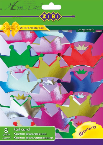 Картон кольоровий набір А4 8 кольорів 8 арк Zibi Фольгований 1960