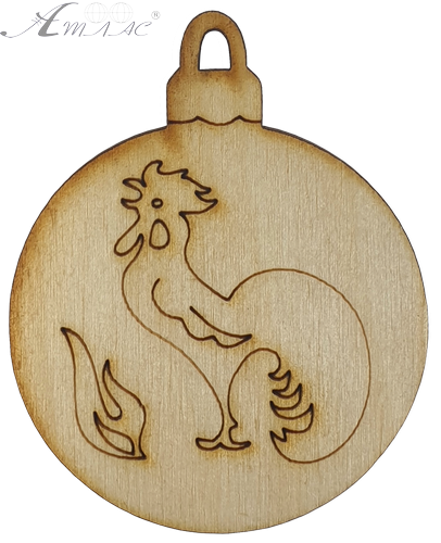 Фигурка фанерная - Елочный шар с петушком влево 6 см AS-4771, В-0203 Фигурка фанерная - Елочный шар с петушком влево 6 см AS-4771, В-0203