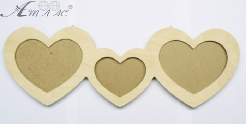 Деревянная Фоторамка из 3 - х частей Сердечки 0385 Деревянная Фоторамка из 3 - х частей Сердечки 0385