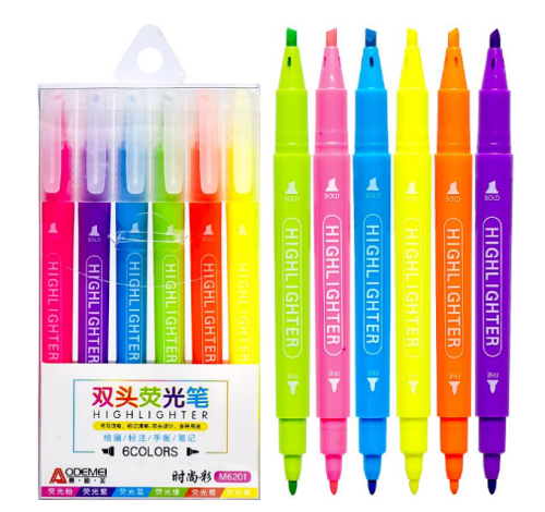 Фломастеры Aodemei Двухсторонние НЕОН 6 цветов  6201