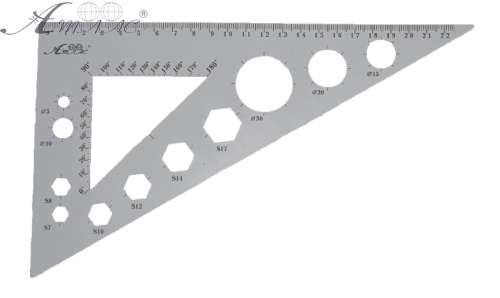 Треугольник 22 см большой с транспортиром серый AS-0619 Треугольник 22 см большой с транспортиром серый AS-0619