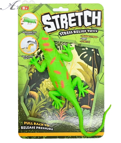 Іграшка Силіконова тягучка Ящірка Велика Зелена з помаранчевими плямами  5050-36 фото 2