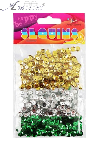 Пайетки Круглые 6 мм 3в1 цветные 15 грамм 160386 Пайетки Круглые 6 мм 3в1 цветные 15 грамм 160386