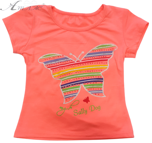 Футболка для дівчинки рожева неонова з метеликом р. 1А-5А мікс 12100