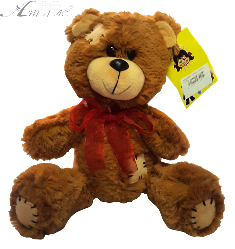 Іграшка М'яка Ведмедик з бантом, латкою коричневий 21 см В228/0