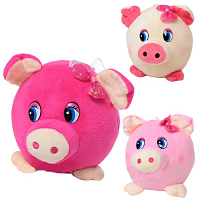 Іграшка М'яка Свинка кругла, з бантиком Рожева 13см  МР1702