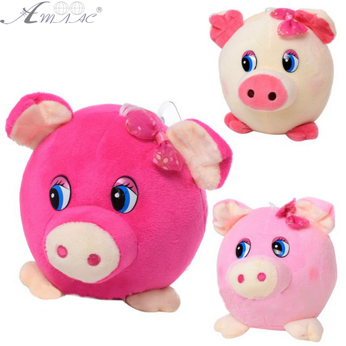 Іграшка М'яка Свинка кругла, з бантиком Рожева 13см  МР1702