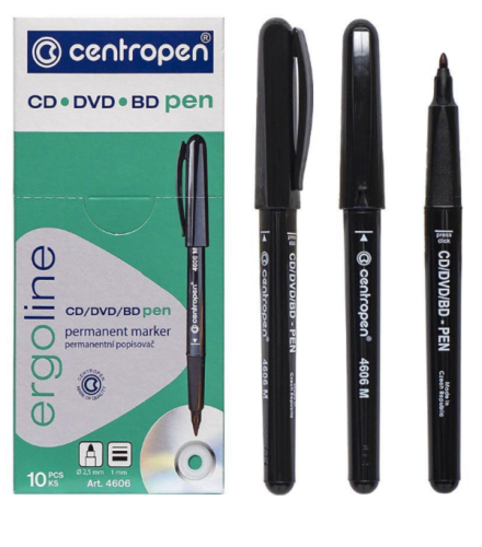 Маркер для CD, centropen, чорный, 1мм 4606