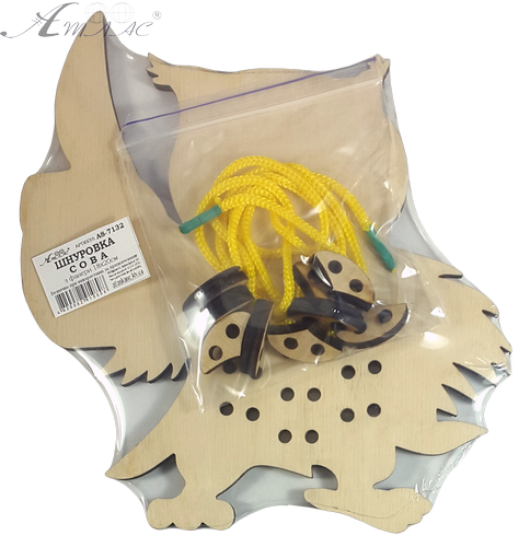 Игрушка развивающая Шнуровка Сова 18 х 19 см, с цветным шнурком 1 м AS-7132 фото 5