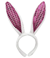 Іграшки Обруч Вушки Зайчики хутряні з паєтками 26см малинові 00263