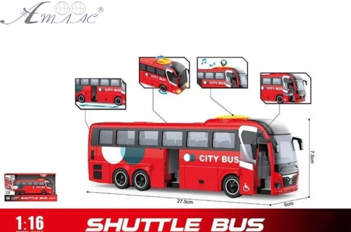 Игрушка Автобус Tour Bus Красный двери открываются+свет+звук 28 см  WY1107В фото 2