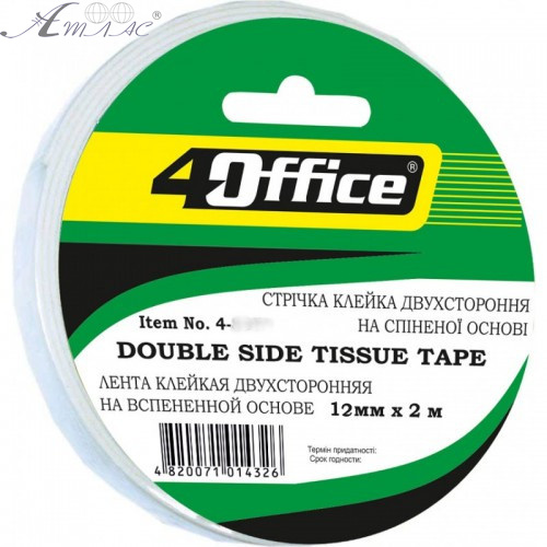 Скотч Двухсторонний 4Office 12 мм х 2 м х 1 мм 4-394 Скотч Двухсторонний 4Office 12 мм х 2 м х 1 мм 4-394