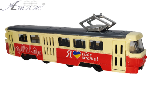 Модель АвтоХіт Трамвай 18см металл желто - красный 13945 Модель АвтоХіт Трамвай 18см металл желто - красный 13945