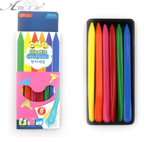 Крейда воскова Crayons 6 кольорів у пластиковій коробці 3833-6 Крейда воскова Crayons 6 кольорів у пластиковій коробці 3833-6