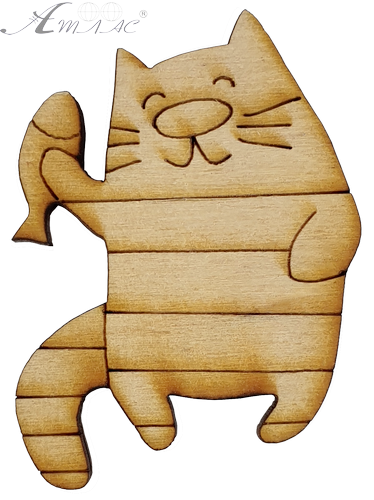 Фігурка фанерна - Котик з рибкою 4.8 см AS-4662, В-0265 Фігурка фанерна - Котик з рибкою 4.8 см AS-4662, В-0265