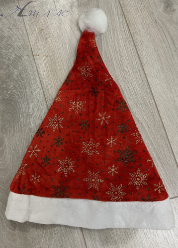Шапка Деда Мороза Красная со снежинками  6473-8