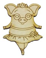 Фігурка фанерна - Порося №  7 дівчинка у спідниці 60 х 80 мм з магнітом AS-4808, В-0357