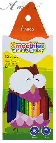 Олівці кольорові Marco Smoothies 12 кольорів м'які трикутні 2150ST-12СВ