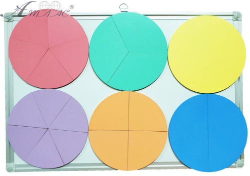 Дроби учебные от 1 до 6 частей d = 20 см ЦВЕТНЫЕ на магнитах из фанеры AS-7108, О-00015