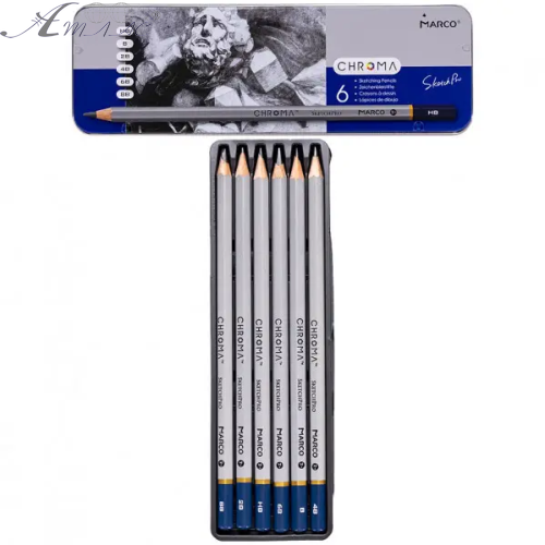 Олівці графітові набір Marсо  6шт Н-8В Chroma в металевому пеналі 8015-6TN фото 2