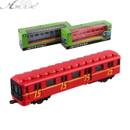 Модель Автопром Вагон Метро 17см Красный металл инерционный  17434