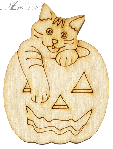 Фигурка фанерная - Тыква с котом сверху 5 x 6,5 см AS-4617, В-0216 Фигурка фанерная - Тыква с котом сверху 5 x 6,5 см AS-4617, В-0216