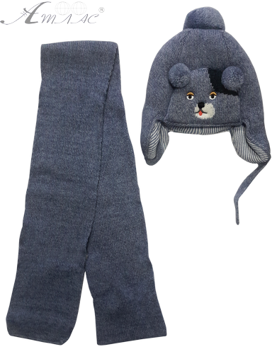 Шапочка в'язана для хлопчика, Amal із шарфом, р.3 синя 13203