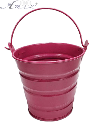 Ведерко Декоративное металл  9,5 х 9,5см Диз № 6 широк полосы Красное  09969