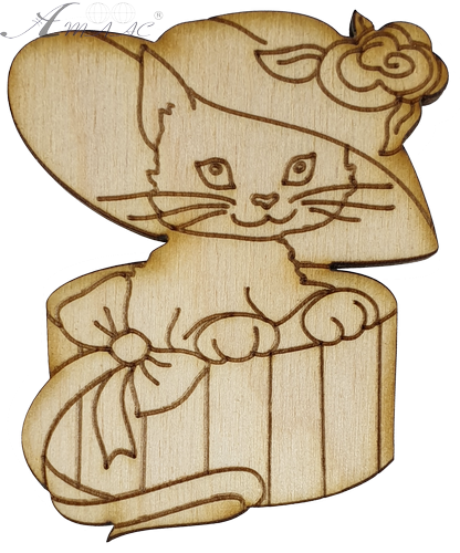 Фигурка фанерная - Котик в шапке и в коробке 6.7 см AS-4660, В-0247 Фигурка фанерная - Котик в шапке и в коробке 6.7 см AS-4660, В-0247
