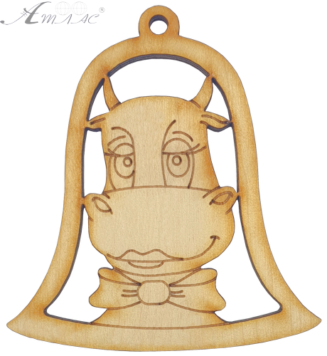 Фигурка фанерная - Корова или Бык № 9 в колокольчике 7,5 х 8 см + магнит AS-4522 Фигурка фанерная - Корова или Бык № 9 в колокольчике 7,5 х 8 см + магнит AS-4522