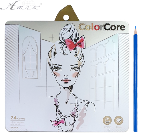 Карандаши цветные Marco Color Core 24 цветов круглые в металлическом пенале 3130-24TN Карандаши цветные Marco Color Core 24 цветов круглые в металлическом пенале 3130-24TN