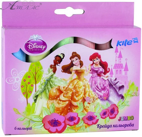 Крейда кольорові Толстые Kite Принцес Дисней 6 кольорів 10 см Р13-073К