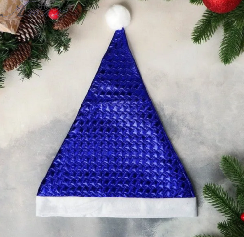 Шапка Діда Мороза Синя з окантовкою  06088