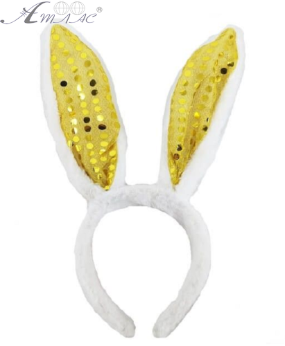 Игрушки Обруч Ушки Зайки меховые с пайетками 26см желтые  14046