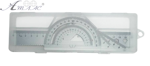 Набор Металл Линейка 20 см + 2 треугольника + транспортир, в пенале  11252 фото 2