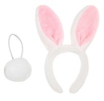 Іграшки Обруч Вушка Зайчики з хвостиком 28см хутряні білі з рожевим  10278