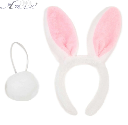 Іграшки Обруч Вушка Зайчики з хвостиком 28см хутряні білі з рожевим 10278 Іграшки Обруч Вушка Зайчики з хвостиком 28см хутряні білі з рожевим 10278