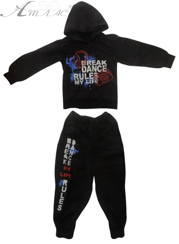 Костюм спортивный для мальчика черный с рисунком, с капюшоном, футер р.56 (28) 12723 Костюм спортивный для мальчика черный с рисунком, с капюшоном, футер р.56 (28) 12723