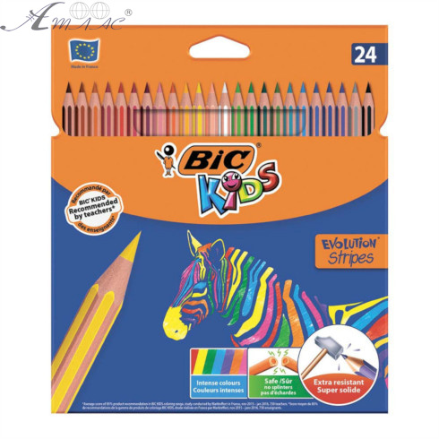 Карандаши цветные BIC 24 цв. Kids Evolution Stripes 950525 Карандаши цветные BIC 24 цв. Kids Evolution Stripes 950525