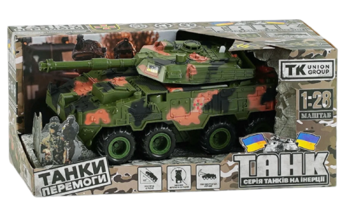 Игрушка Танк колесный инерционный свет звук 25см в коробке  24186 фото 2
