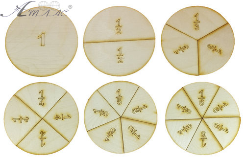 Дроби учебные от 1 до 6 частей d = 10 см из фанеры AS-7106, О-00014 Дроби учебные от 1 до 6 частей d = 10 см из фанеры AS-7106, О-00014