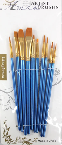 Набір синтетичних пензлів 10 шт Artist Brushs плоскі та круглі 21201-10 Набір синтетичних пензлів 10 шт Artist Brushs плоскі та круглі 21201-10